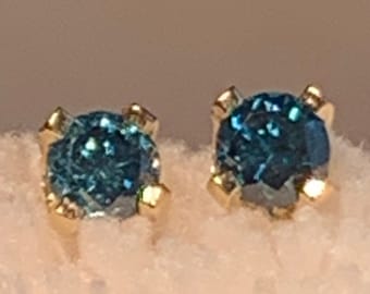 Fancy Deep Blue Diamond Stud’s 14K Yellow Gold-Free Shipping USA
