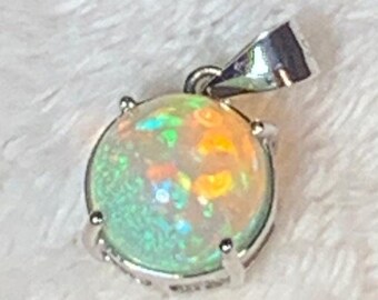 Ethiopian Welo Fire Opal Cabochon Gemstone Pendant Sterling Silver~FREE SHIPPING