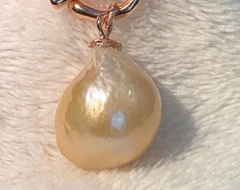 Golden Edison Pearl Rose Gold over Sterling Silver Necklace~Free Shipping