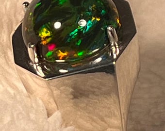 Men’s Sterling Silver Ethiopian Black Opal Ring-Free Shipping