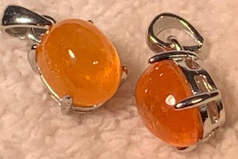 Spessartine Fanta Orange Garnet Cabochon Pendant Sterling Silver~Free Shipping