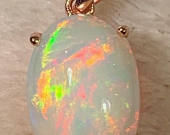 Ethiopian Welo Fire Opal Cabochon Gemstone Pendant Sterling Silver~FREE SHIPPING