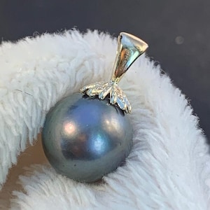 Dark Gray Tahitian Pearl 14K Yellow Gold Pendant-Free Shipping