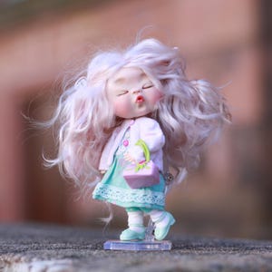 Obitsu11 with sleeping eyes Bjd OOAK doll, custom sculpted head Ob11, unique gift for collector, handmade personalized art gift for her