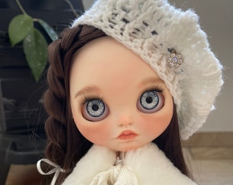 Blythe Custom OOAK doll white skin with brown hair, unique gift for collector, handmade personalized art doll, gift for her