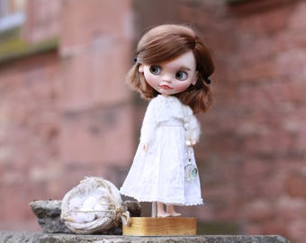 Blythe Custom OOAK TBL Doll – White skin, brown hair, sculpted face and ears, sleep eyes, unique Collector’s art doll, gift for her