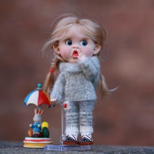 Obitsu11 with movable eyes bjd OOAK small doll, custom sculpted head Ob11, unique gift for collector, handmade personalized art gift for her