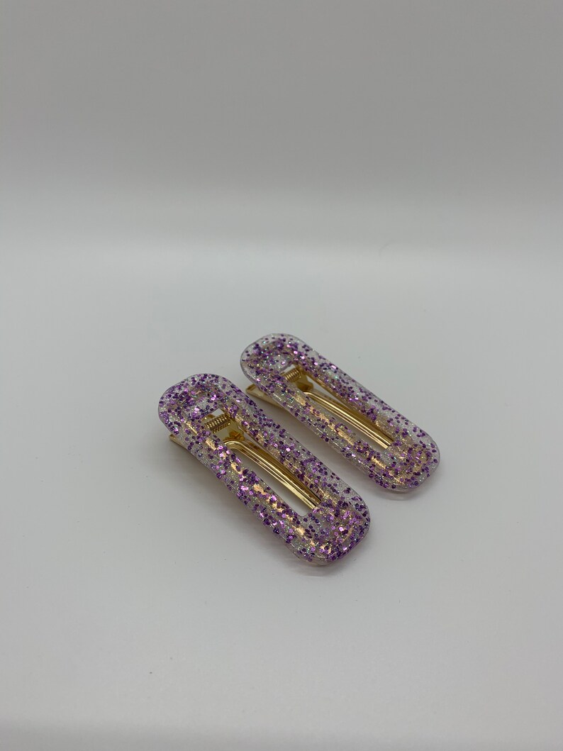 Big Glitter Rectangle Resin Barrettes Set of Two