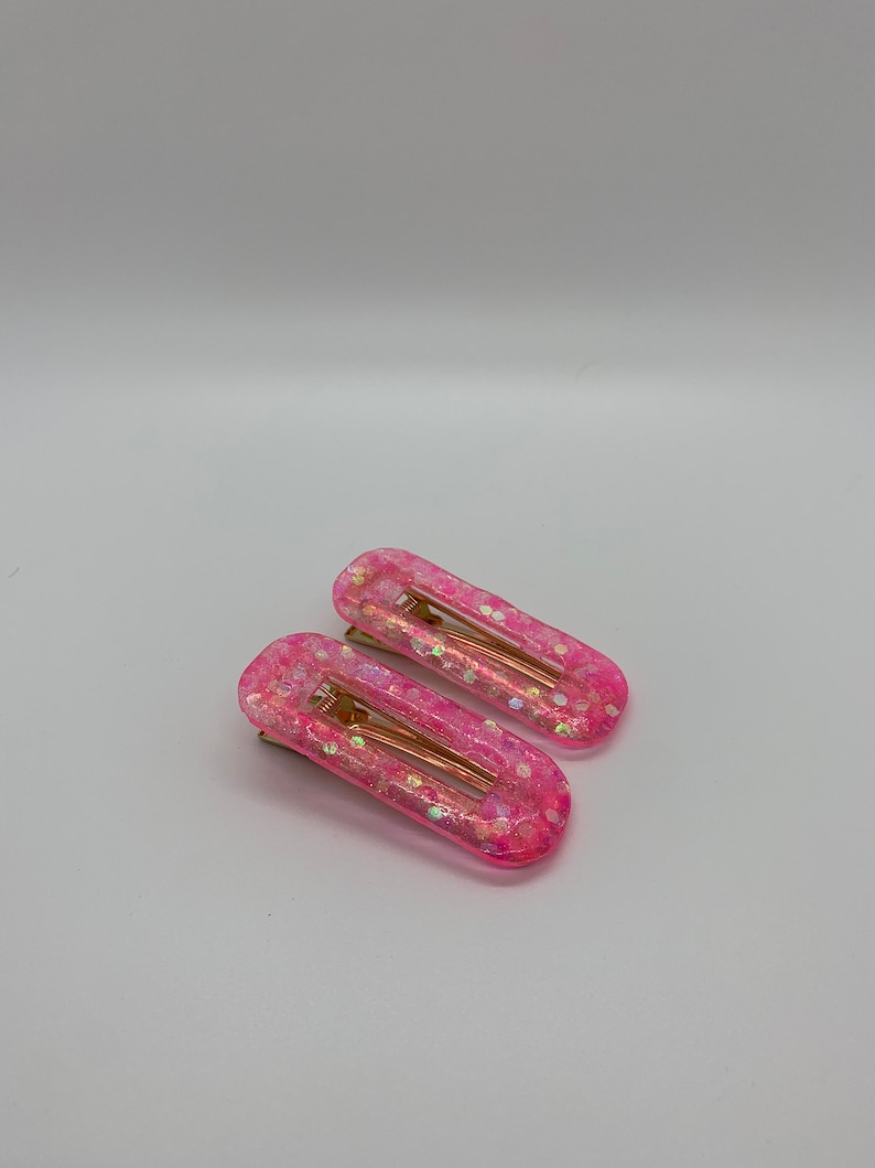 Big Glitter Rectangle Resin Barrettes Set of Two