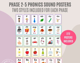 Phonics Posters | Phase 2, 3, 4, 5 Phonics cards | Alphabet Posters | Letter Recognition | Phonics Homeschool and Kindergarten Resources
