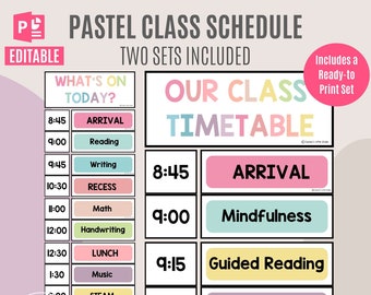 Pastel Class Schedule | Editable PowerPoint Schedule Cards Ready-to-Print | Clock Templates | Pastel Class Timetable | Visual Schedule