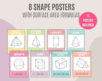 Surface Area Formula Posters | Set of 8 Posters | Geometry Posters | Math Resources | Math Anchor Chart | Pastel Class Decor | Math Wall Art