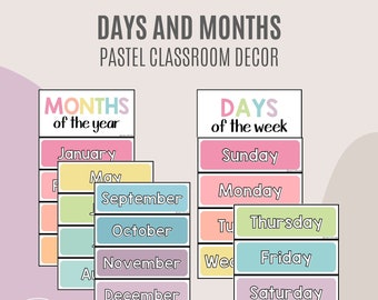 Days of the Week | Months of the Year | Classroom Display Posters | Pastel Classroom Decor | Calendar Resources | Days and Months Printables