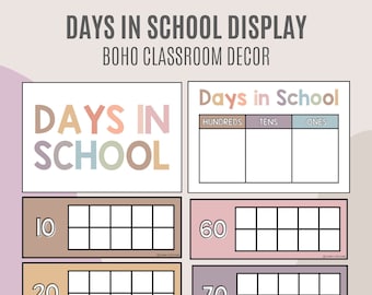 Days in School Posters | Days at School Tally | Boho Classroom Decor | Homeschool Decor | Days in School Ten Frame | Days at School Display
