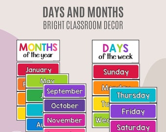 Days of the Week | Months of the Year | Classroom Display Posters | Bright Classroom Decor | Calendar Resources | Days and Months Printables