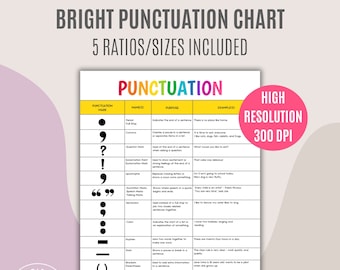 Bright Punctuation Chart | Elementary Educational Poster | English Wall Art | Homeschool Decor | Printable English Resource Instant Download