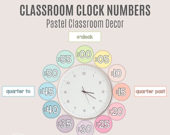 Classroom Clock Numbers | Clock Label Printables | Telling Time | Pastel Classroom Decor | Instant Download