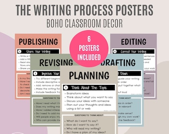 The Writing Process Posters | English Educational Posters | Boho Classroom Decor | Homeschool Wall Art | Writing Process Printables
