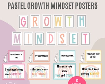 Growth Mindset Posters | Pastel Rainbow Theme | Classroom Decor | Classroom Poster | Pastel Colours | Classroom Display | Modern Rainbow