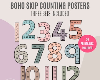 Boho Skip Counting Posters | Large Number Display | Educational Math Posters | Boho Classroom Decor | Printable Math Display | Boho Teacher