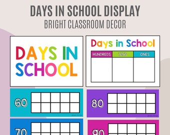 Days in School Posters | Days at School Tally | Bright Class Decor | Homeschool Decor | Days in School Ten Frame | Days at School Display