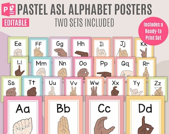 ASL Alphabet Posters | Printable Classroom Alphabet | Editable ASL Posters | American Sign Language | Pastel Classroom Decor | PowerPoint