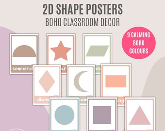2D Shapes Poster Set | Boho Classroom Decor | Printable Shape Posters | Boho Neutral Colours | Math Printables | Instant Download