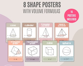 Volume Formula Posters | Set of 8 Posters | Geometry Posters | Math Resources | Math Anchor Charts | Boho Classroom Decor | Math Wall Art
