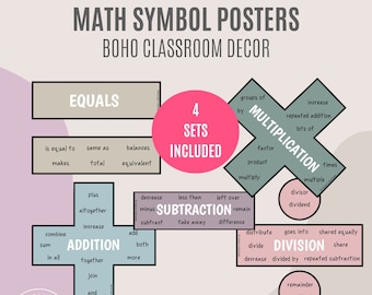 Symboles mathématiques bohèmes | Posters d'opérations mathématiques | Art mural éducatif | Présentoir mural pour la numératie | Addition Soustraction Multiplication Division