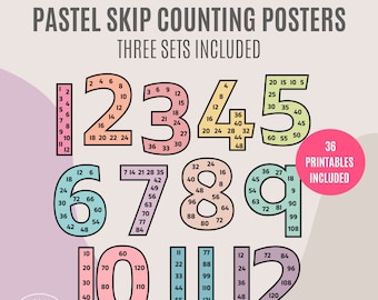 Pastel Rainbow Skip Counting Posters | Large Number Display | Educational Math Posters | Rainbow Classroom Decor | Printable Math Display