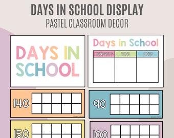 Days in School Posters | Days at School Tally | Pastel Class Decor | Homeschool Decor | Days in School Ten Frame | Days at School Display