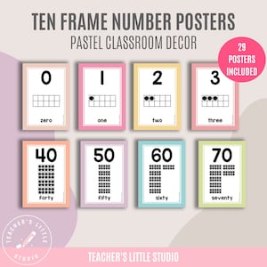 Pastel Number Posters | Printable Ten Frames | Number Wall Poster | Classroom Decor | Math Printable Educational Resource | Instant Download