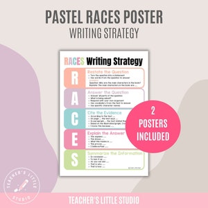 RACES Strategieposter schrijven | Geconstrueerde schriftelijke responsbron | RACE Schrijven Strategie Engelse bron | Pastelklasbron