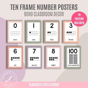 Affiches de numéro Boho | Dix cadres imprimables | Couleurs neutres Boho | Affiche murale numérotée | Décor de salle de classe | Mathématiques imprimables | Téléchargement instantané