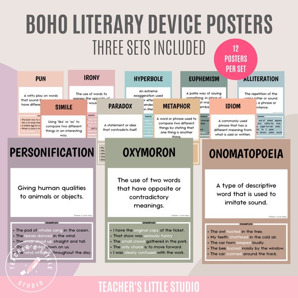 Literary Devices Posters | Figurative Language Set | English Posters | Figure of Speech Educational Prints | English Grammar Resources