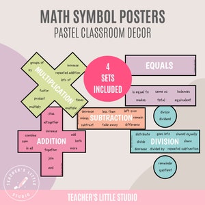 Pastell Math Symbole | Matheoperationen Poster | Bildende Wandkunst | Zahlen-Wanddisplay | Addieren Subtraktion Multiplikation Division