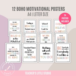 Plakaty motywacyjne do klasy | Plakaty o nastawieniu na rozwój | Inspirujące cytaty | Plakaty z pozytywnymi afirmacjami | Zasoby Boho Classroom