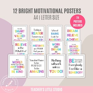 Pósteres motivacionales para el aula / Pósteres de mentalidad de crecimiento / Citas inspiradoras / Pósteres de afirmación positiva / Recursos brillantes para el aula