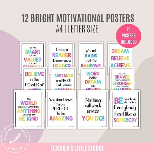 Motivational Classroom Posters | Growth Mindset Posters | Inspirational Quotes | Positive Affirmation Posters | Bright Classroom Resources