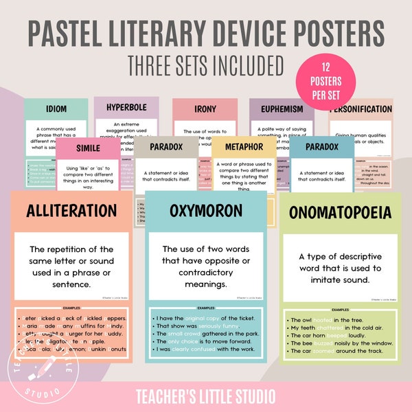 Literary Devices Posters | Figurative Language Set | English Posters | Figure of Speech Educational Prints | English Grammar Resources