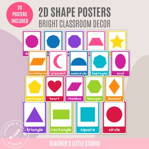 2D Shapes Poster Set | Bright Classroom Decor | Printable Shape Posters | Rainbow Colours | Math Printables | Homeschool Math Resources