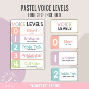 Voice Levels Classroom Posters and Labels | Classroom Voice Level Charts | Noise Level Display | Pastel Class Decor, Classroom Management