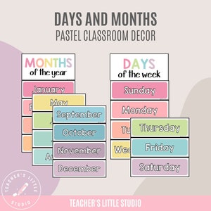 Dagen van de week | Maanden van het jaar | Posters voor in de klas | Pastelkleurig klaslokaaldecor | Agendabronnen | Dagen en maanden printables