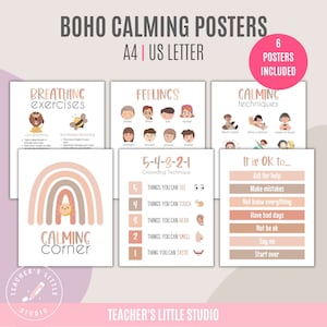 6 Calming Posters | Educational Printables | Calming Corner Set | Boho Classroom Decor| Feelings Chart | Breathing Techniques For Kids