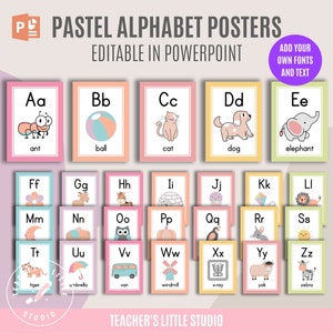 Pastell Alphabet Poster | Bearbeitbares Powerpoint | Pastell Klassenzimmer Dekor | Lernposter | Homeschool Wandkunst | Preschool Printables