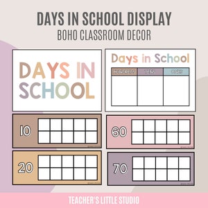 Carteles de días en la escuela / Días en la escuela Tally / Decoración del aula Boho / Decoración de la escuela en el hogar / Días en la escuela Diez marcos / Días en la exhibición de la escuela