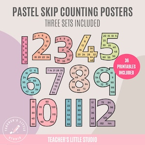 Pastell Regenbogen Skip Counting Poster | Große Zahlenanzeige | Mathe Lehrposter | Regenbogen Klassenzimmer Dekor | Math Display zum Ausdrucken