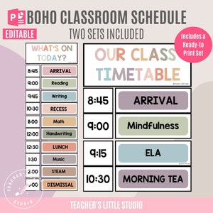 Boho Stundenplan | Bearbeitbare Powerpoint-Zeitplan-Karten Ready-to-Print | Uhr Vorlagen | Boho-Klasse Stundenplan | Visueller Zeitplan
