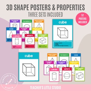 3D Shape Poster Sets with Properties | Printable Shape Posters with Attributes | Bright Classroom Decor | Geometry Posters | Math Resources
