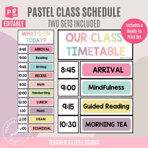 Pastel lesrooster | Bewerkbare PowerPoint-planningskaarten, klaar om af te drukken | Kloksjablonen | Pastel lesrooster | Visueel schema
